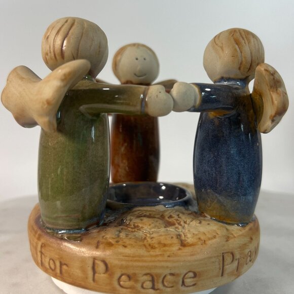Circle Of Angel Friends Ceramic Tealight Candle Holder "Pray For Peace"  Faith - Picture 2 of 7